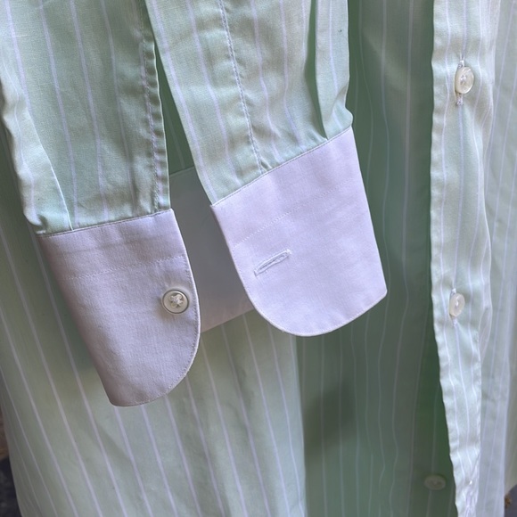 Large (17/43) light green button down with white pinstriping, cuffs, and collar. - Picture 3 of 7